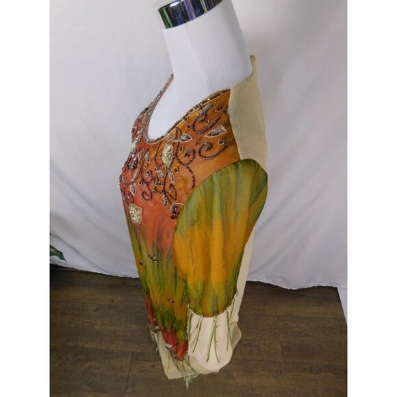 Boho Beaded Maxi Dress Womens 3 Embroidered Ombre Fringe Festival Summer Flowy - Picture 6 of 12